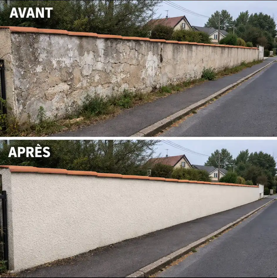Mur extérieur rénové et remis en peinture